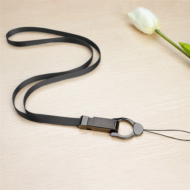 INYUE Detachable Cat Head Finger Ring Slide Buckle Design Woven Nylon Lanyard Phone Anti-drop Neck Strap - Black