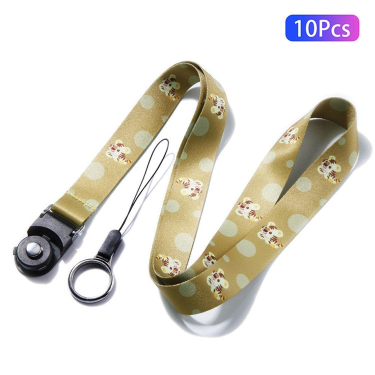 10Pcs / Pack Chinese Zodiac Printed Detachable Finger Ring Rope Rotating Buckle Lanyard Mobile Phone Name Tag Neck Strap - Tiger