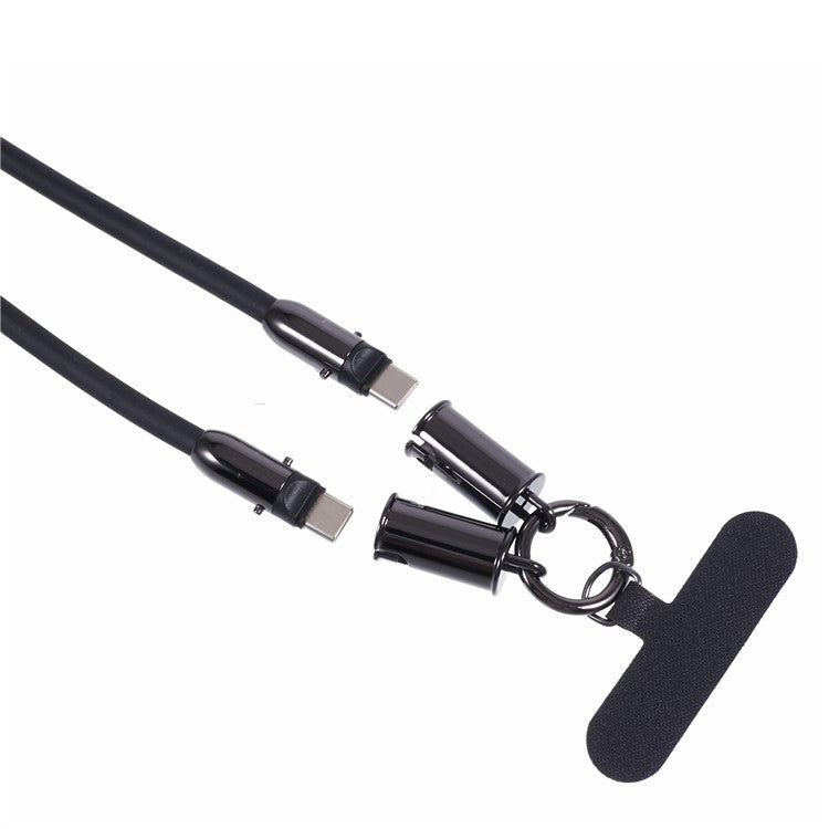 120cm 2 in 1 Silicone Phone Lanyard Crossbody Strap Type-C to Type-C 60W Phone Charging Cable - Black