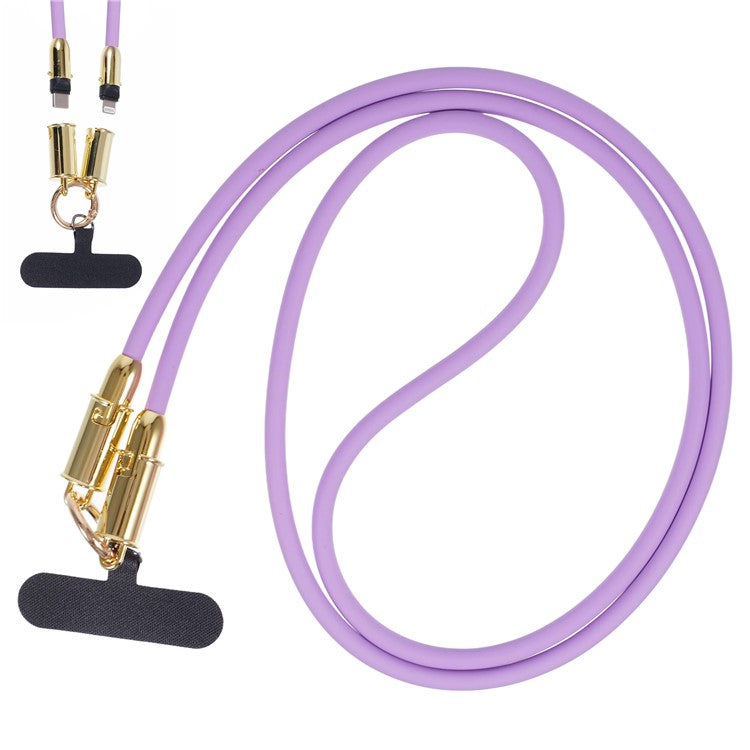 120cm 2 in 1 Silicone Phone Lanyard Crossbody Strap Type-C to Type-C 60W Phone Charging Cable - Purple