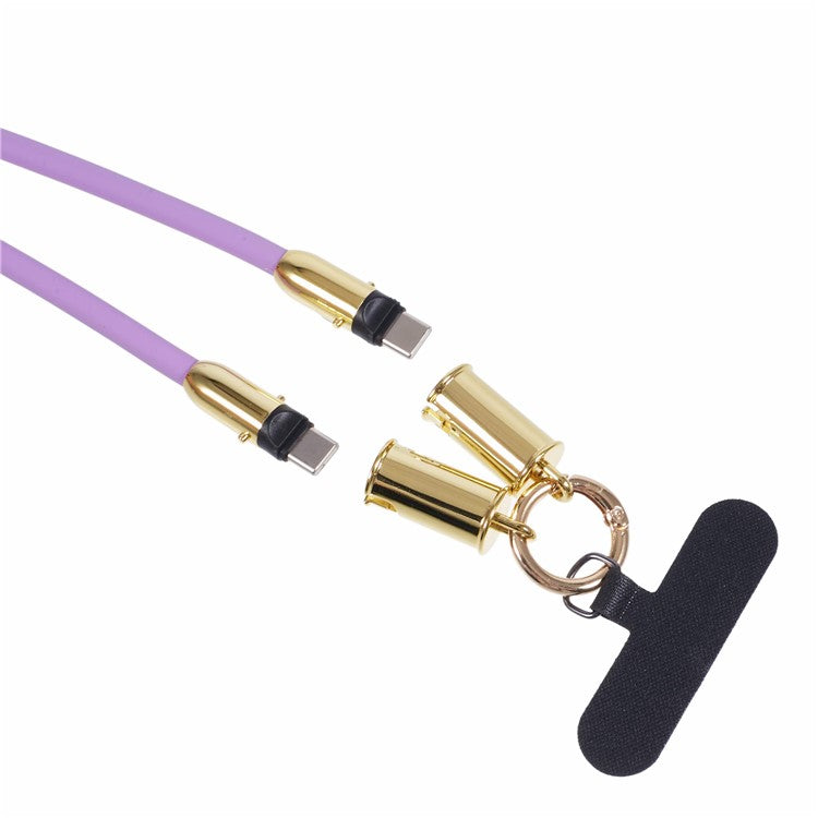 120cm 2 in 1 Silicone Phone Lanyard Crossbody Strap Type-C to Type-C 60W Phone Charging Cable - Purple