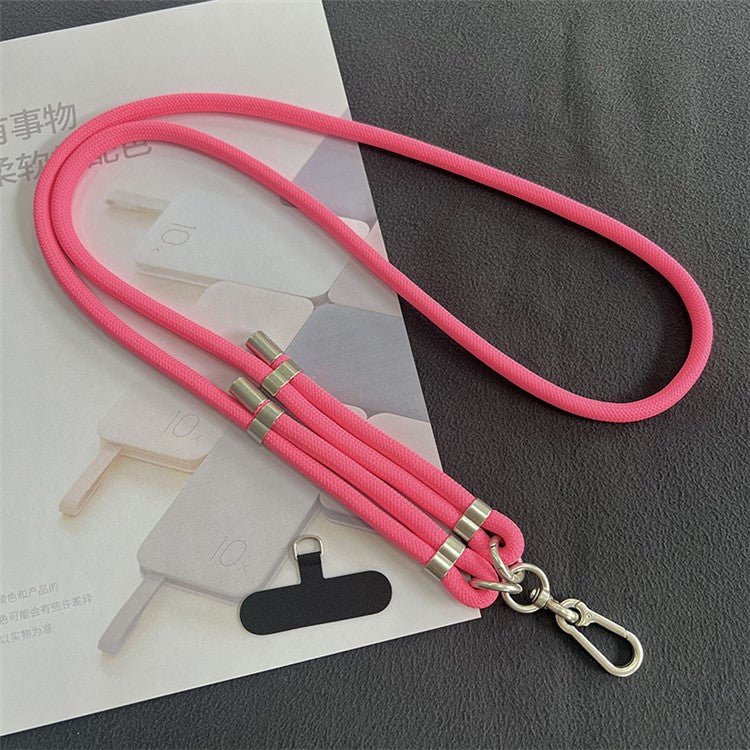 8mm Thickness Crossbody Phone Lanyard Strap with Patch Polyester Adjustable Nylon Neck Strap, Length: 1.5m - Fluorescent Rose