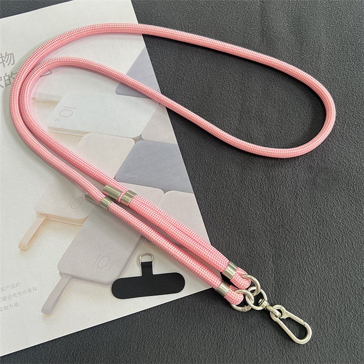 8mm Thickness Crossbody Phone Lanyard Strap with Patch Polyester Adjustable Nylon Neck Strap, Length: 1.5m - Pink+Beige Plaid