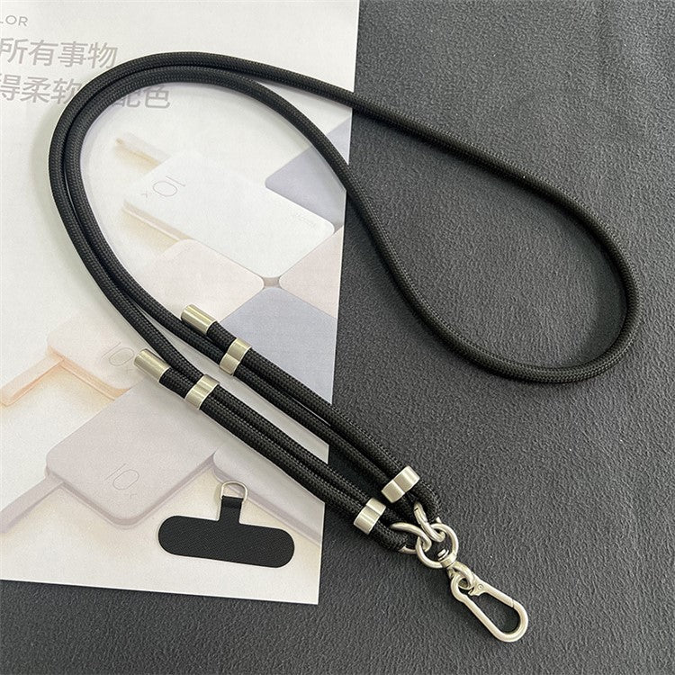 8mm Phone Lanyard with Patch Metal Buckle Polyester Adjustable Shoulder Strap, Length: 1.5m - Black