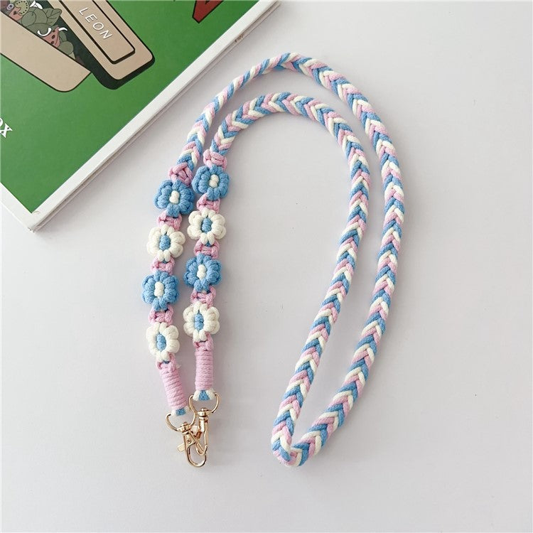 Braided Phone Lanyard Cotton Rope Daisy Flower Phone Crossbody Strap, Length: 120cm (Not Adjustable) - Style A