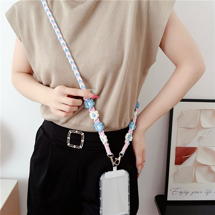 Braided Phone Lanyard Cotton Rope Daisy Flower Phone Crossbody Strap, Length: 120cm (Not Adjustable) - Style A