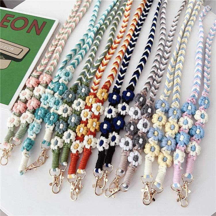 Braided Phone Lanyard Cotton Rope Daisy Flower Phone Crossbody Strap, Length: 120cm (Not Adjustable) - Style A