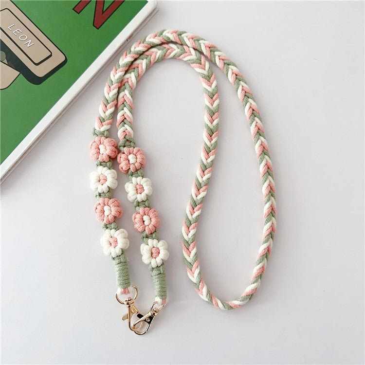 Braided Phone Lanyard Cotton Rope Daisy Flower Phone Crossbody Strap, Length: 120cm (Not Adjustable) - Style C