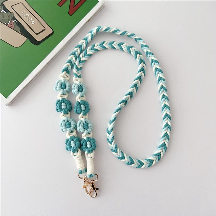 Braided Phone Lanyard Cotton Rope Daisy Flower Phone Crossbody Strap, Length: 120cm (Not Adjustable) - Style D