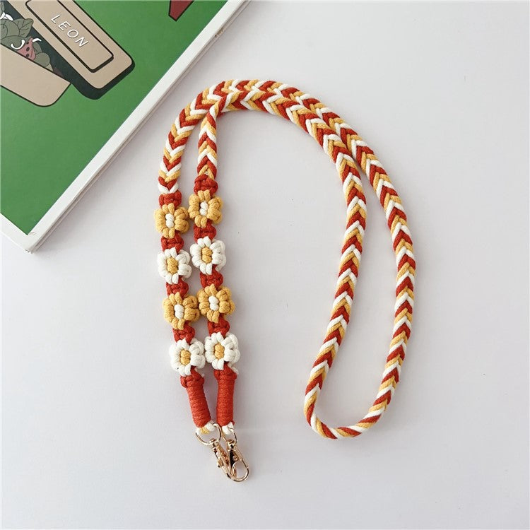 Braided Phone Lanyard Cotton Rope Daisy Flower Phone Crossbody Strap, Length: 120cm (Not Adjustable) - Style E