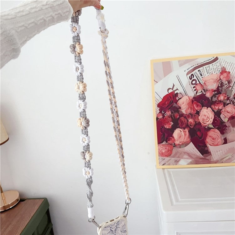 Braided Flower Phone Lanyard Cotton Rope Adjustable Crossbody Strap, Length: 120cm - Style A