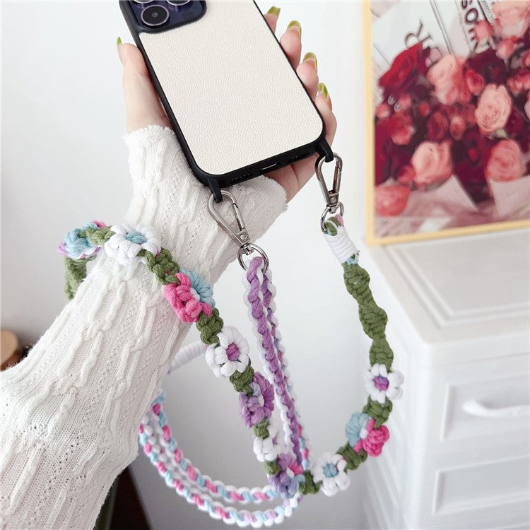 Braided Flower Phone Lanyard Cotton Rope Adjustable Crossbody Strap, Length: 120cm - Style A