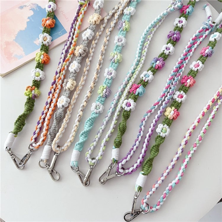 Braided Flower Phone Lanyard Cotton Rope Adjustable Crossbody Strap, Length: 120cm - Style A