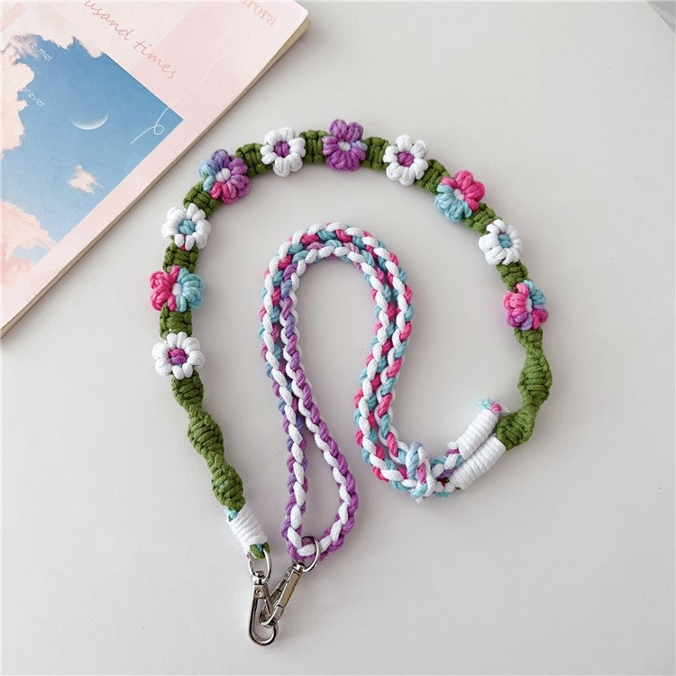 Braided Flower Phone Lanyard Cotton Rope Adjustable Crossbody Strap, Length: 120cm - Style B