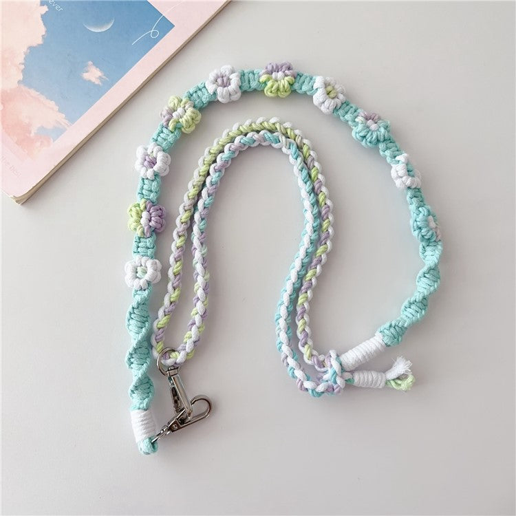 Braided Flower Phone Lanyard Cotton Rope Adjustable Crossbody Strap, Length: 120cm - Style C