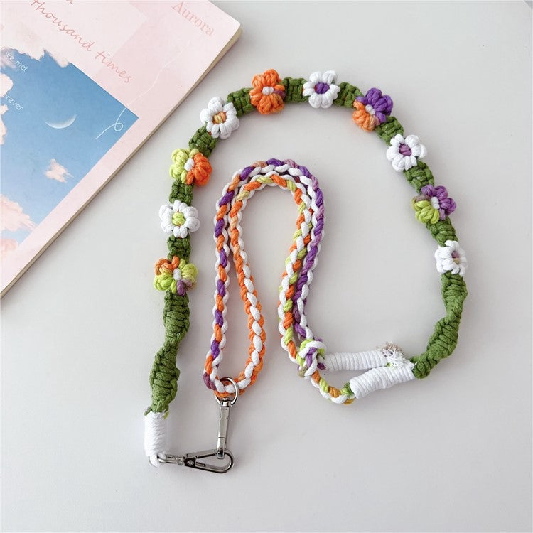 Braided Flower Phone Lanyard Cotton Rope Adjustable Crossbody Strap, Length: 120cm - Style D