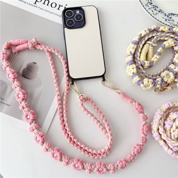 Adjustable Phone Lanyard Cotton Rope Braided Daisy Flower Crossbody Strap, Length: 120cm - Blue