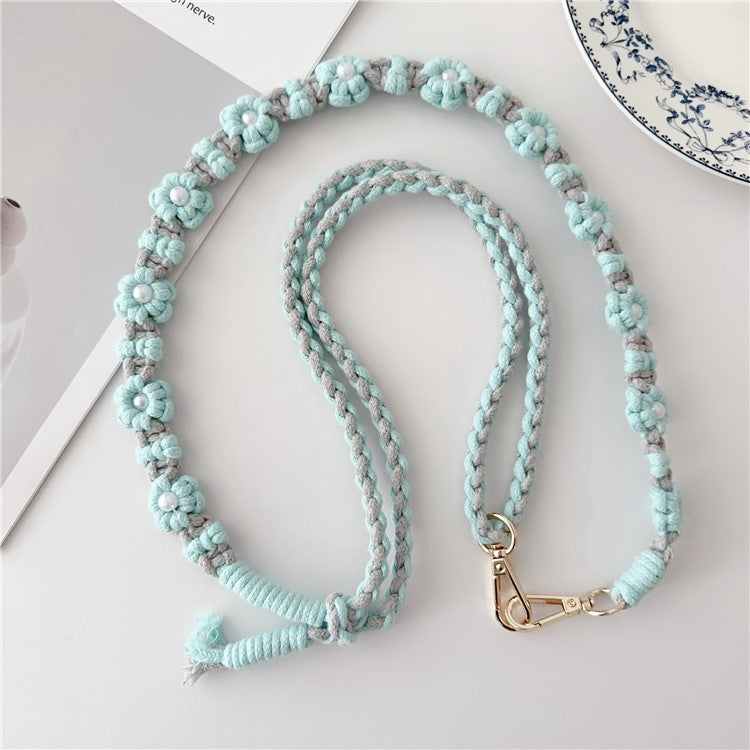 Adjustable Phone Lanyard Cotton Rope Braided Daisy Flower Crossbody Strap, Length: 120cm - Cyan