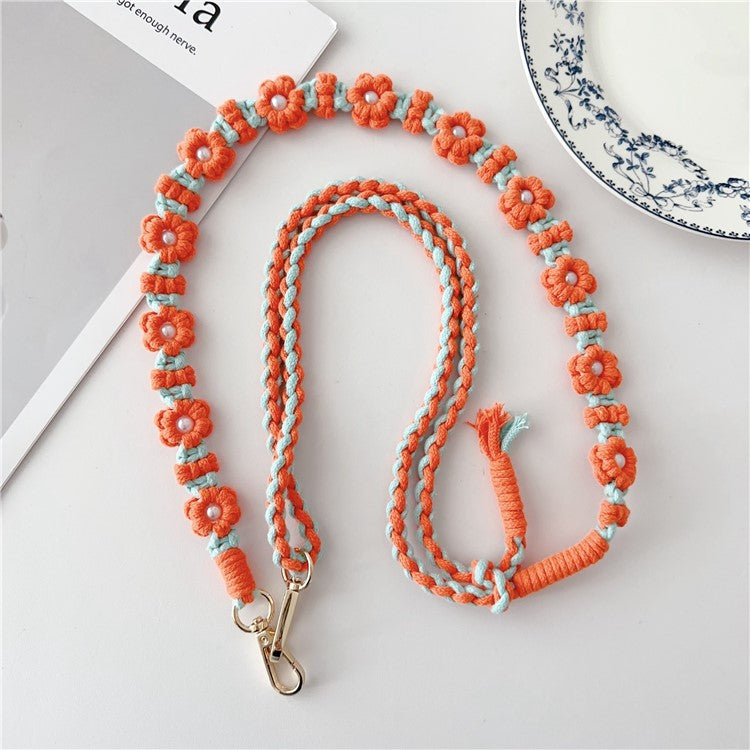 Adjustable Phone Lanyard Cotton Rope Braided Daisy Flower Crossbody Strap, Length: 120cm - Orange