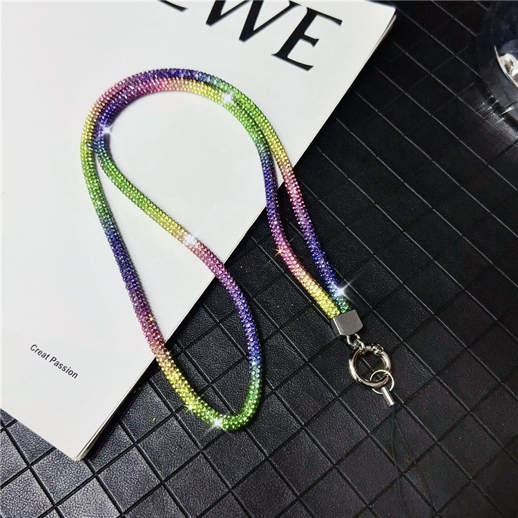 Stylish Rhinestone Phone Lanyard Cotton Rope Universal Neck Strap, Length: 80cm - Gradient