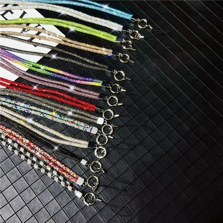 Stylish Rhinestone Phone Lanyard Cotton Rope Universal Neck Strap, Length: 80cm - Gradient