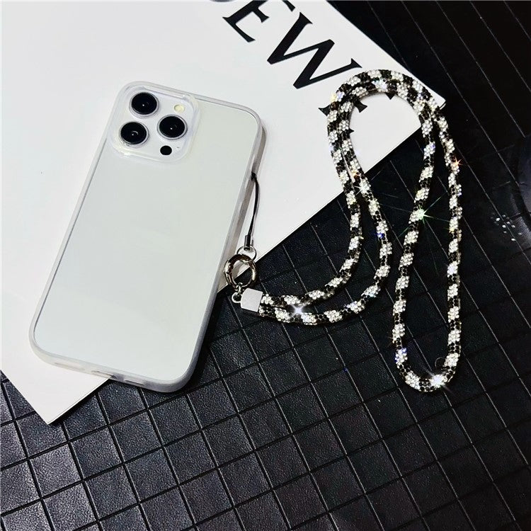 Stylish Rhinestone Phone Lanyard Cotton Rope Universal Neck Strap, Length: 80cm - Black+White