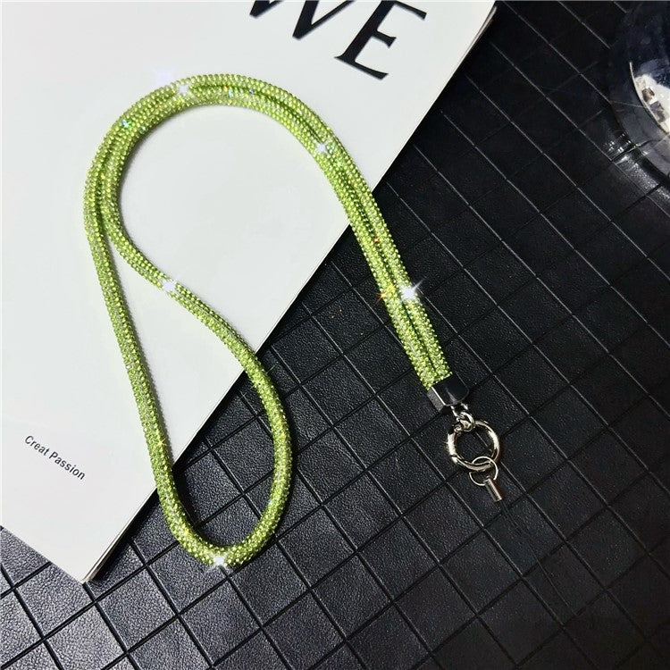 Stylish Rhinestone Phone Lanyard Cotton Rope Universal Neck Strap, Length: 80cm - Green