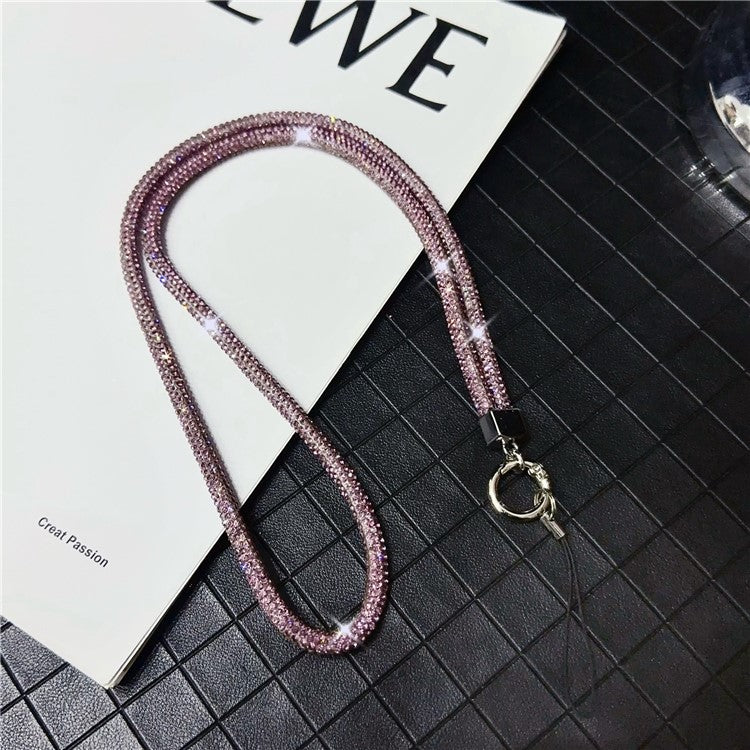 Stylish Rhinestone Phone Lanyard Cotton Rope Universal Neck Strap, Length: 80cm - Light Purple