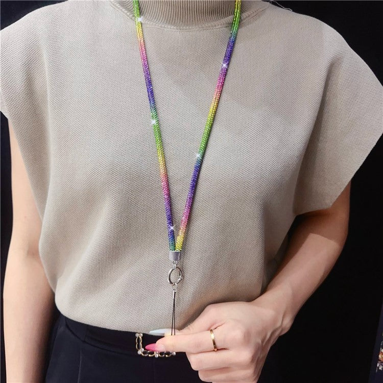 Stylish Rhinestone Phone Lanyard Cotton Rope Universal Neck Strap, Length: 80cm - Light Purple