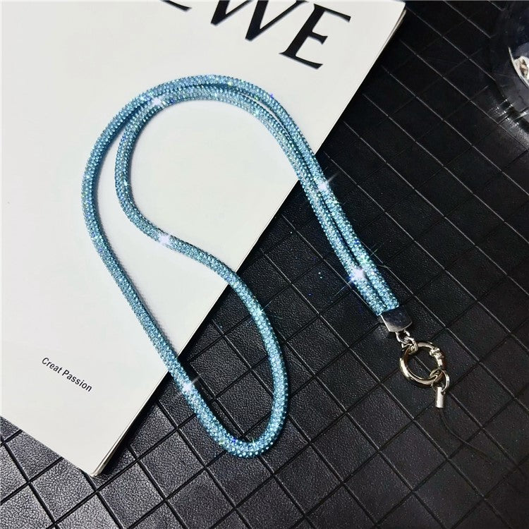 Stylish Rhinestone Phone Lanyard Cotton Rope Universal Neck Strap, Length: 80cm - Blue