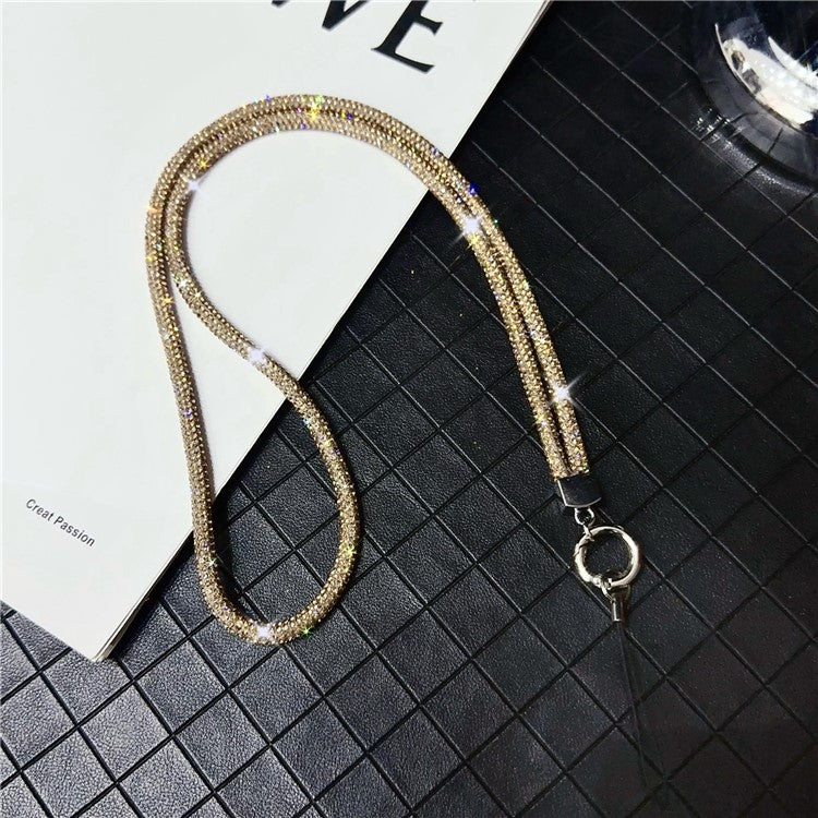 Stylish Rhinestone Phone Lanyard Cotton Rope Universal Neck Strap, Length: 80cm - Gold