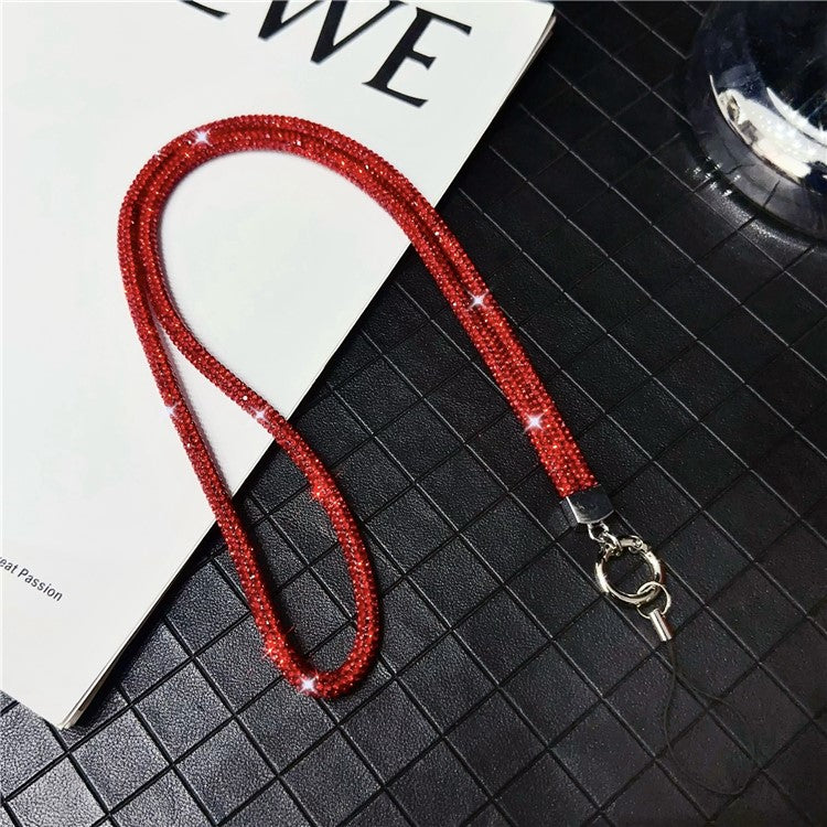 Stylish Rhinestone Phone Lanyard Cotton Rope Universal Neck Strap, Length: 80cm - Red