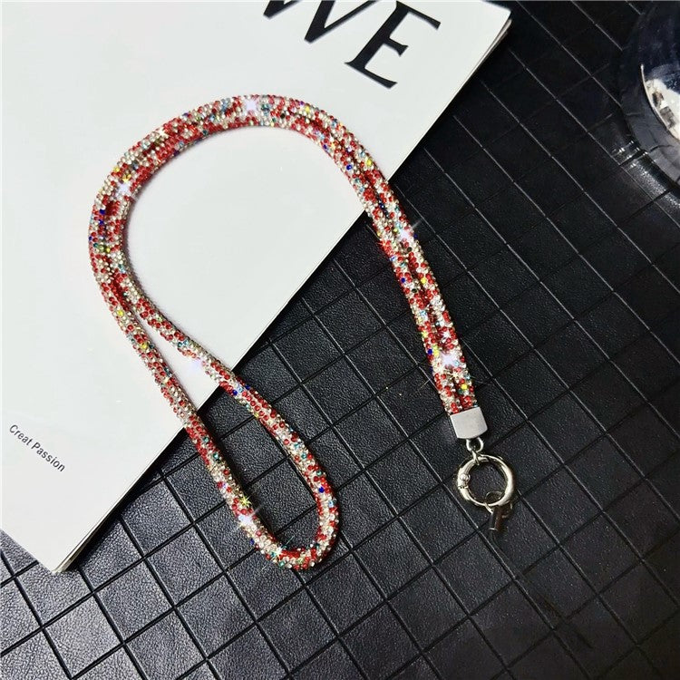 Stylish Rhinestone Phone Lanyard Cotton Rope Universal Neck Strap, Length: 80cm - Colorful Red