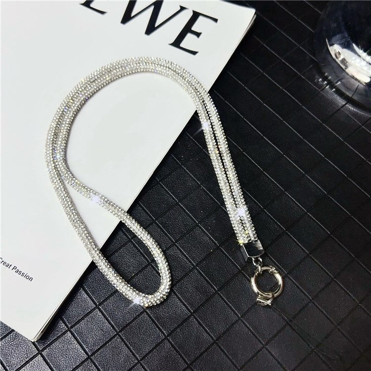 Stylish Rhinestone Phone Lanyard Cotton Rope Universal Neck Strap, Length: 80cm - White