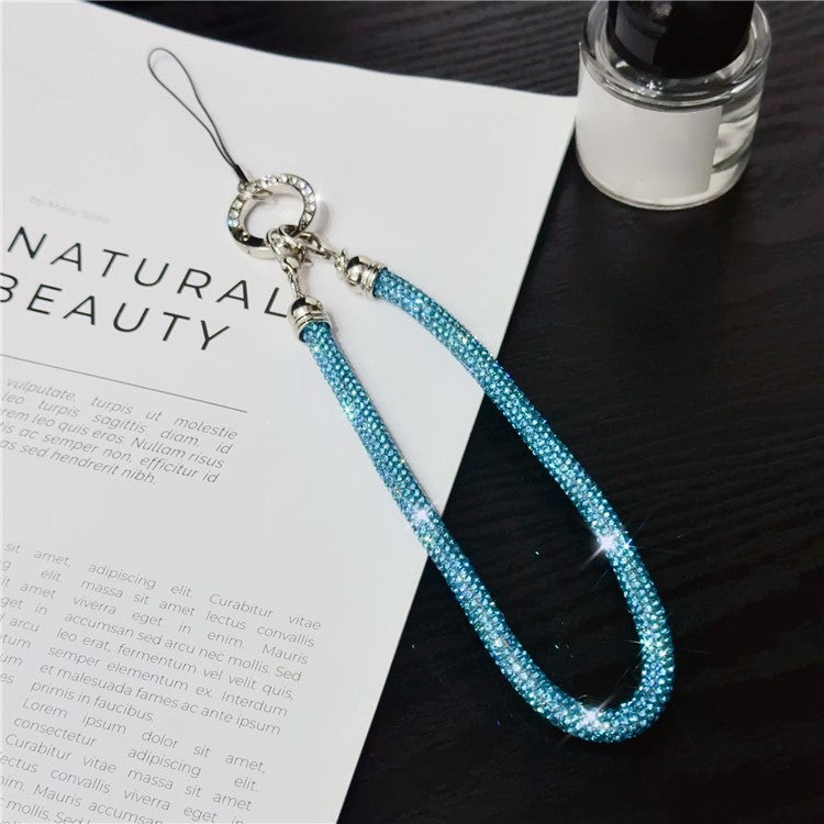 Phone Wrist Strap Shiny Rhinestone Decor Hand Strap Lanyard, Length: 25cm - Blue