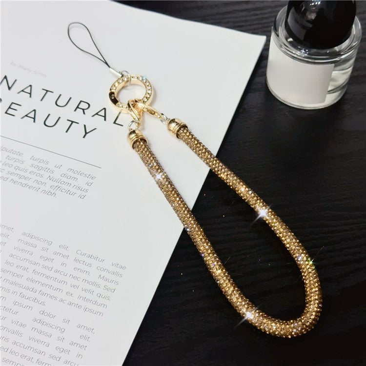 Phone Wrist Strap Shiny Rhinestone Decor Hand Strap Lanyard, Length: 25cm - Gold