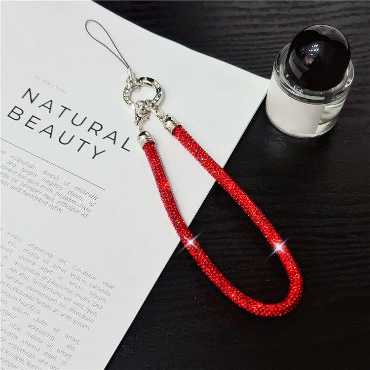 Phone Wrist Strap Shiny Rhinestone Decor Hand Strap Lanyard, Length: 25cm - Red