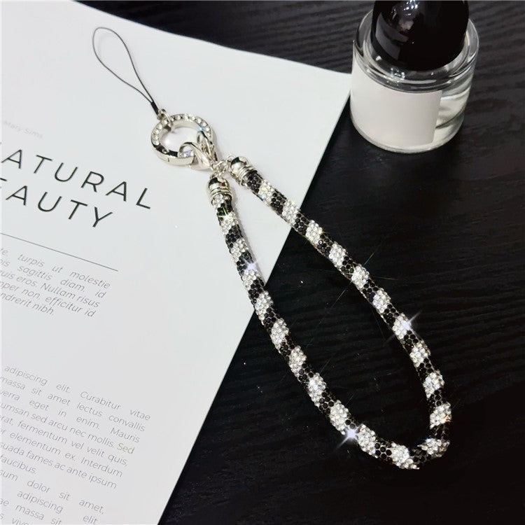 Phone Wrist Strap Shiny Rhinestone Decor Hand Strap Lanyard, Length: 25cm - Black+White