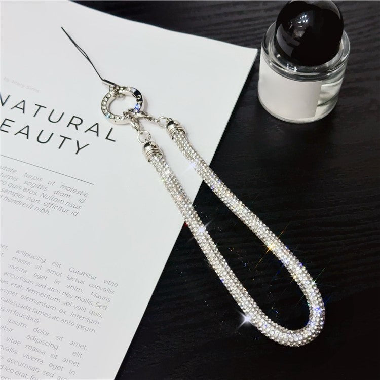 Phone Wrist Strap Shiny Rhinestone Decor Hand Strap Lanyard, Length: 25cm - White