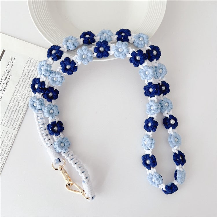 Phone Lanyard Cotton Rope Braided Daisy Flower Crossbody Strap, Length: 120cm - Blue+Blue