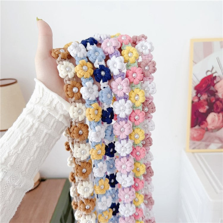 Phone Lanyard Cotton Rope Braided Daisy Flower Crossbody Strap, Length: 120cm - Blue+Blue