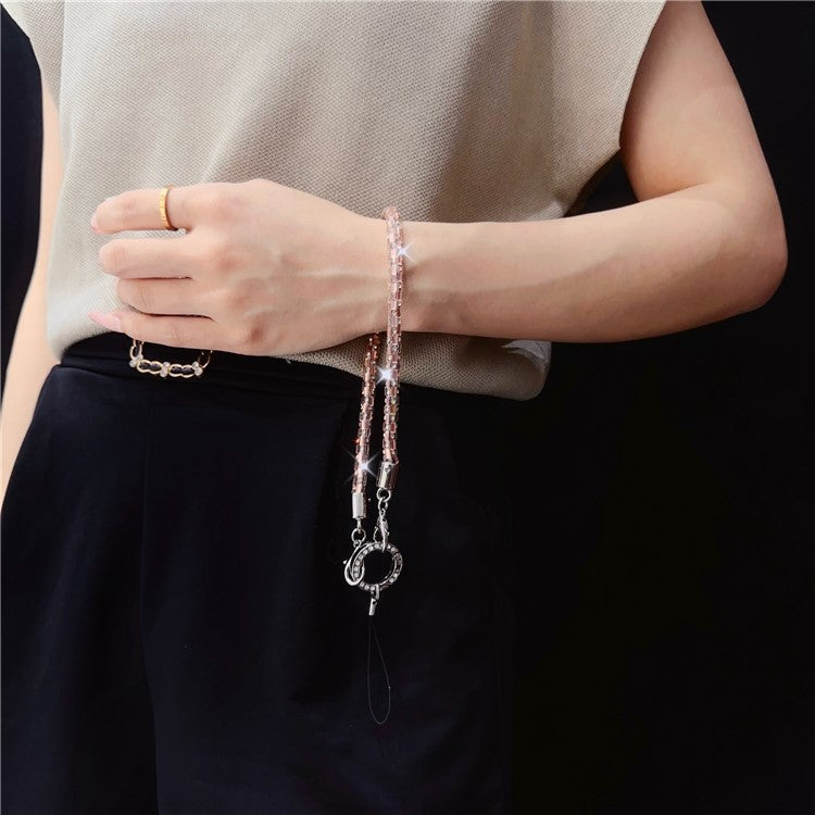 Phone Wrist Strap Lanyard Universal Hand Strap Square Rhinestones Decor, Length: 25cm - Crystal White