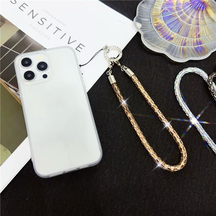 Phone Wrist Strap Lanyard Universal Hand Strap Square Rhinestones Decor, Length: 25cm - Crystal White