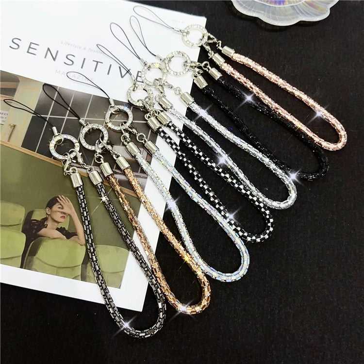 Phone Wrist Strap Lanyard Universal Hand Strap Square Rhinestones Decor, Length: 25cm - Crystal White