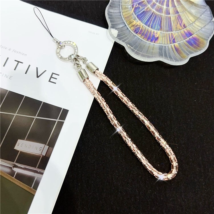 Phone Wrist Strap Lanyard Universal Hand Strap Square Rhinestones Decor, Length: 25cm - Crystal Pink