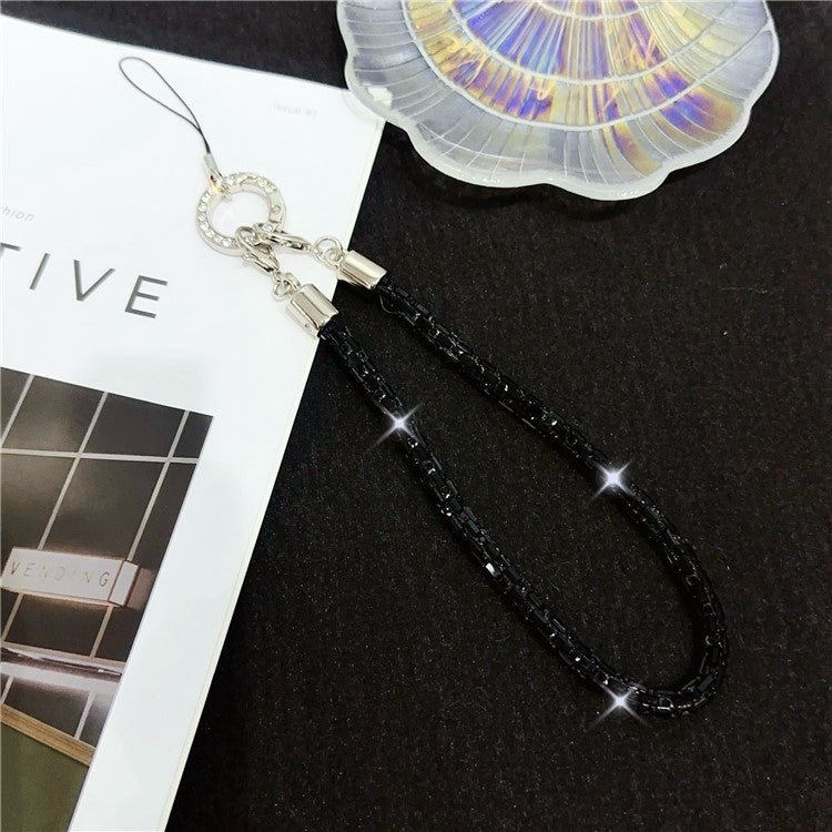 Phone Wrist Strap Lanyard Universal Hand Strap Square Rhinestones Decor, Length: 25cm - Black