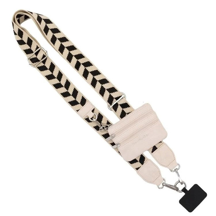 Phone Lanyard with Small Pouch and Tether Tab Nylon Adjustable Crossbody Shoulder Strap, Length: 148cm - Apricot Leaves