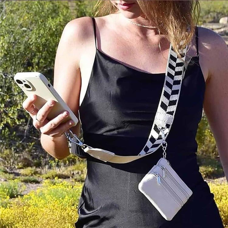 Phone Lanyard with Small Pouch and Tether Tab Nylon Adjustable Crossbody Shoulder Strap, Length: 148cm - Apricot Leaves