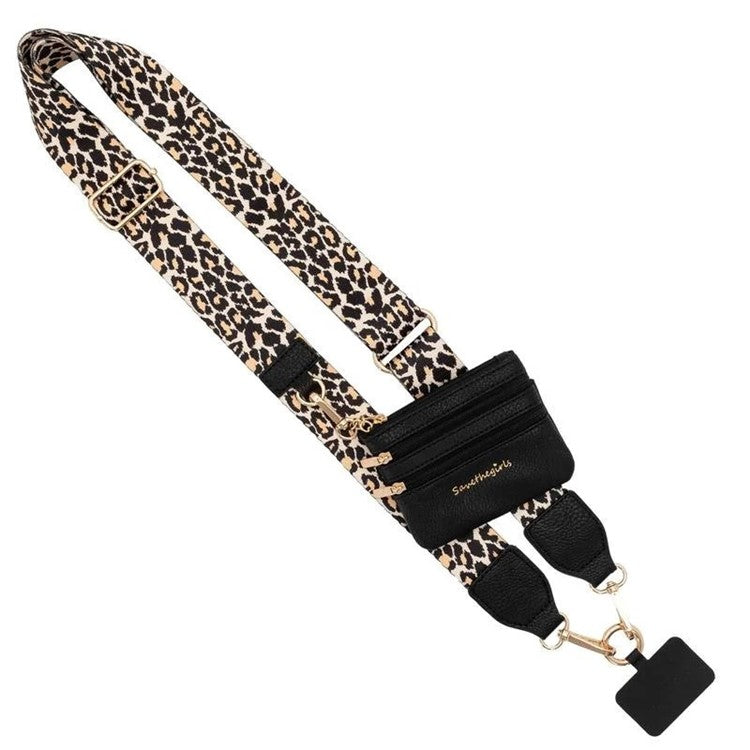 Phone Lanyard with Small Pouch and Tether Tab Nylon Adjustable Crossbody Shoulder Strap, Length: 148cm - Leopard Print