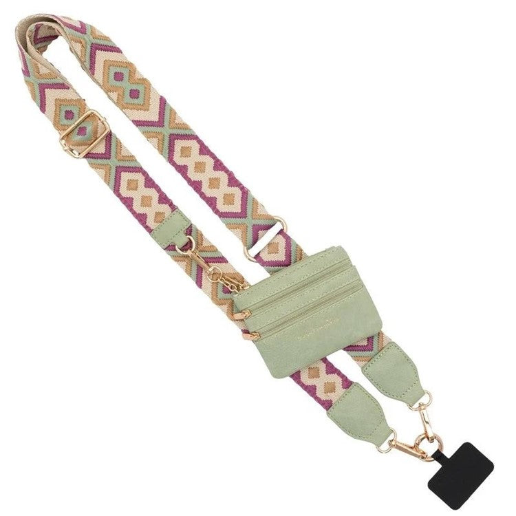 Phone Lanyard with Small Pouch and Tether Tab Nylon Adjustable Crossbody Shoulder Strap, Length: 148cm - Splicing Rhombus